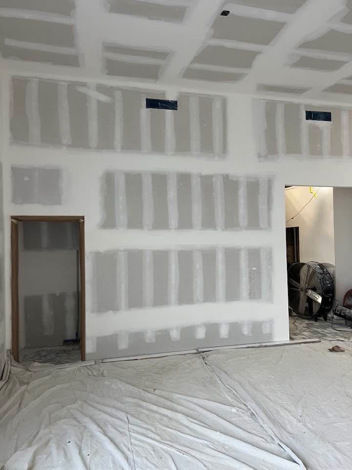 Interior drywall taped and mudded on a new build